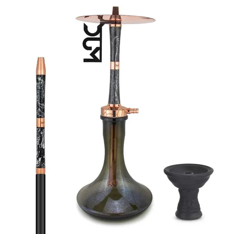 Zwarte Dum SS69 Kazan Large hookah met gouden rookkolom, vooraanzicht