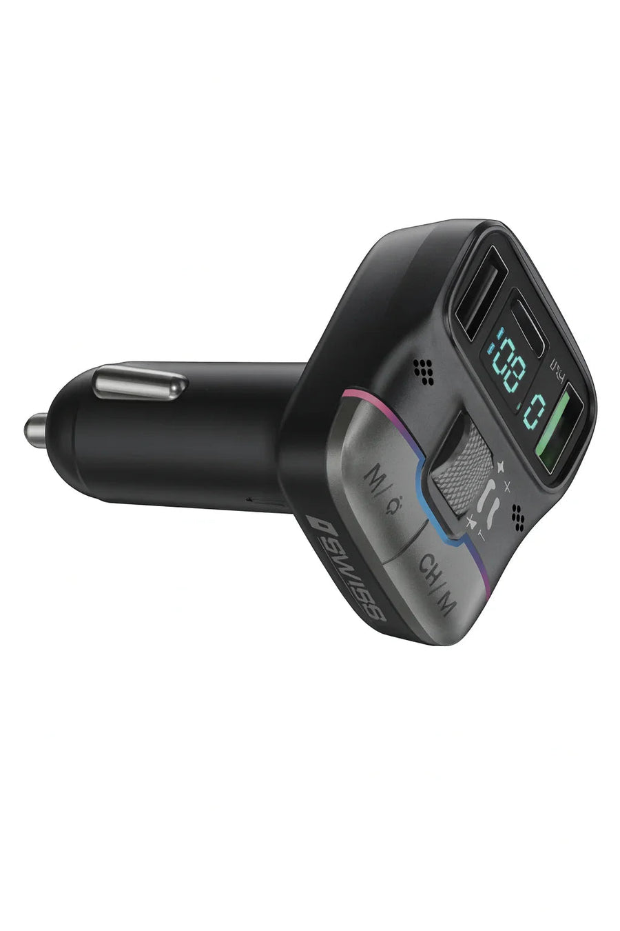 Exclusive Swiss Wireless FM transmitter met USB-C oplaadpoort en twee extra USB-aansluitingen in de auto