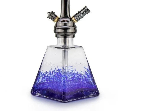 H2 038 blauwe aluminium shisha vaas van voren gefotografeerd