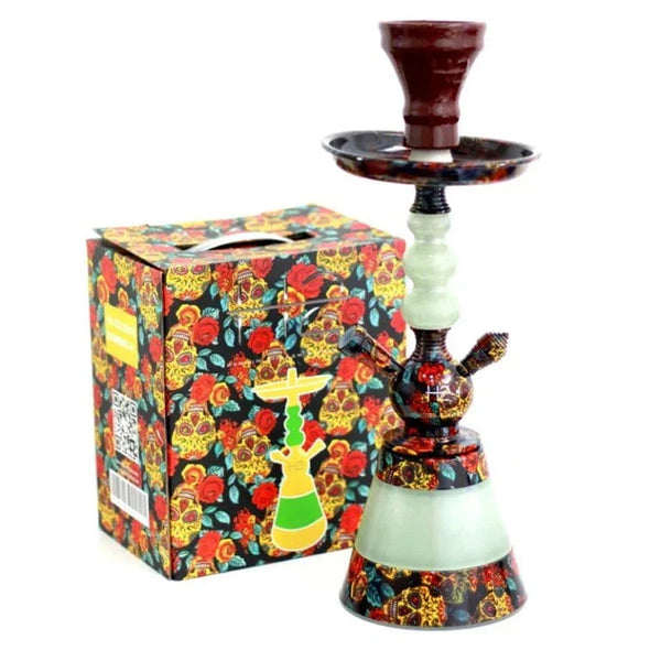 H2 Bambino waterpijp geel met glow-vaas en drie decoratieve bollen