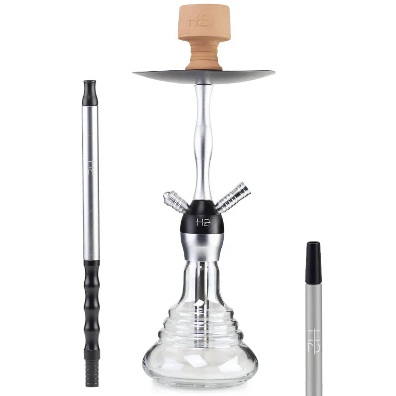 H2 Great Greedy H13 shisha in het zilver met glazen vaas