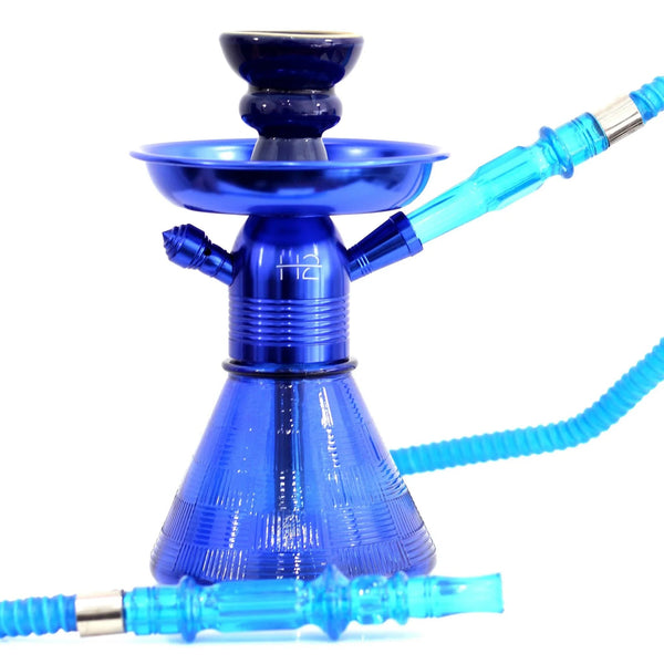 Blauwe H2 Mini shisha met glazen vaas in art deco stijl