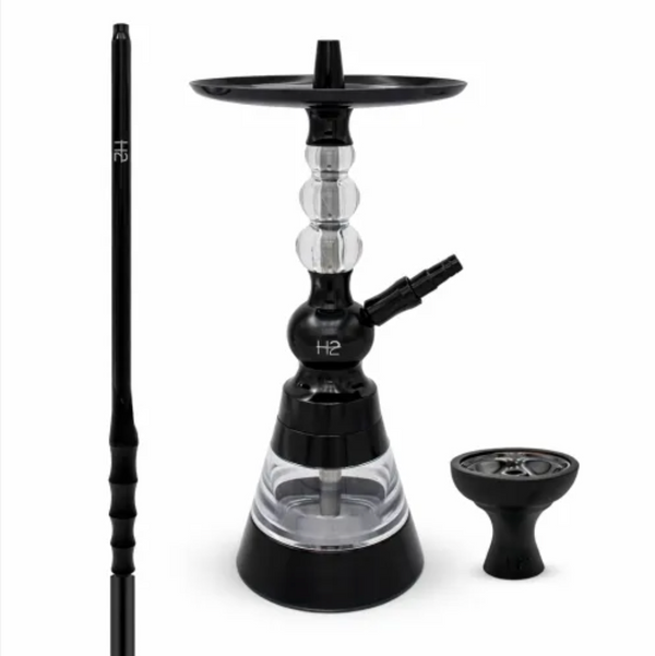 H2 Rayka Black waterpijp met horizontaal blow off systeem, zwarte shisha