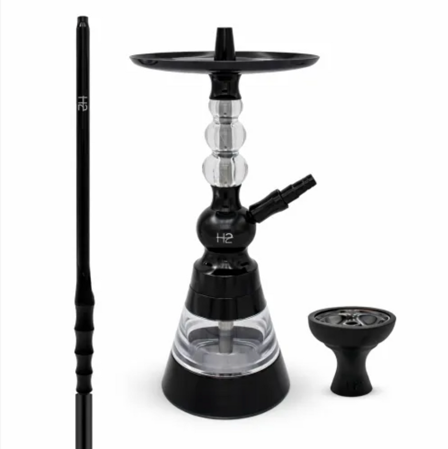 H2 Rayka Black waterpijp met horizontaal blow off systeem, zwarte shisha