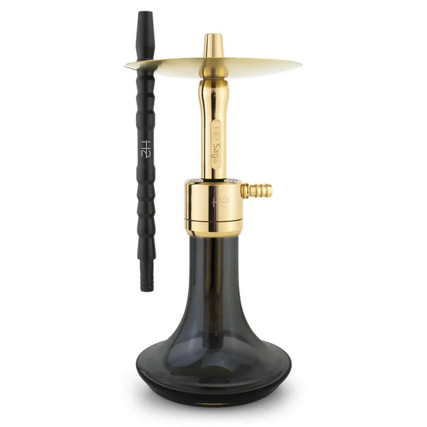 H2 Saga H75 waterpijp in zwart en goud, complete set