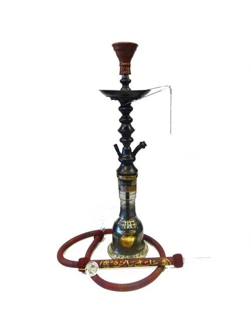 Zwarte Khalil Mamoon Cafe hookah 70 cm met roestvrij stalen kolom en glazen vaas