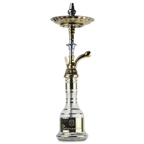 Khan Al Khalily Panoramix B hookah in goud met dikke glazen vaas