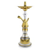Gouden hookah Khan Panoramix-S met metalen schacht en glazen vaas van 46 cm