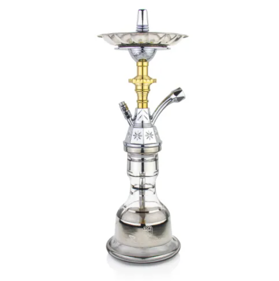 Khan Panoramix-S Silver waterpijp met zilveren steel en glazen vaas