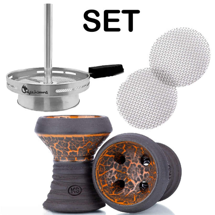 KS Appo Lava Orange complete waterpijp tabakskop set met hotscreen en zeef