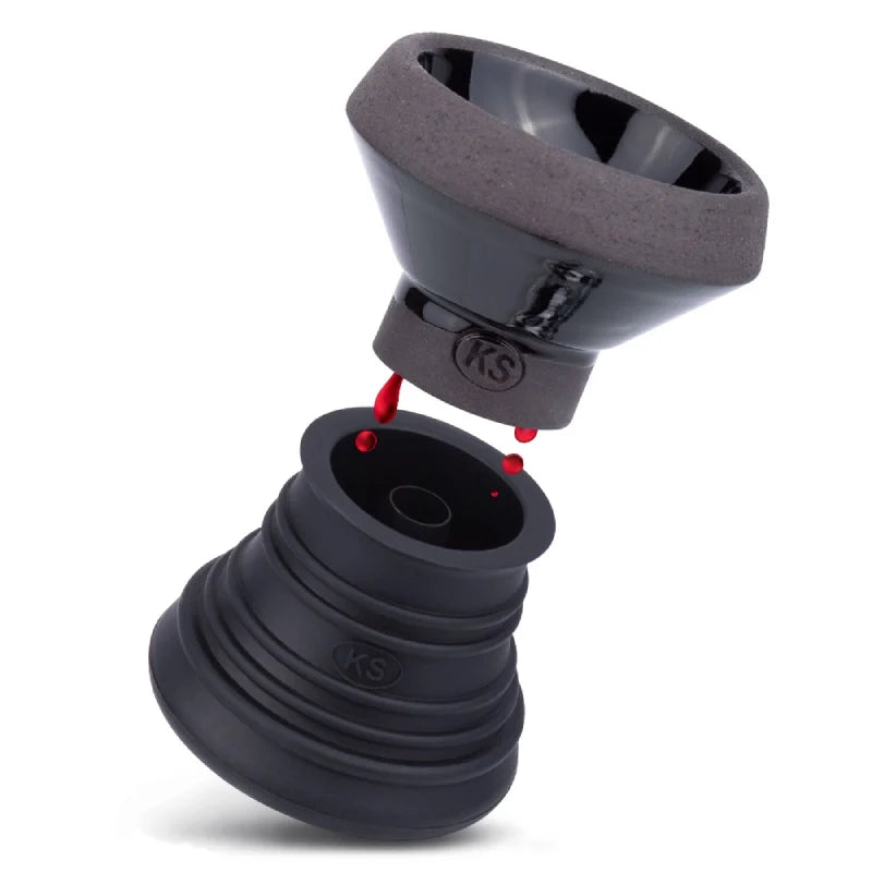 KS APPO Silko Shiny Black hookah tabakskop met ingebouwde melassevanger en hoogglans zwart glazuur