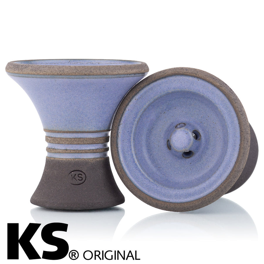 KS Tornado Blue waterpijp tabakskop met blauw lila handglazuur, 9 cm hoog