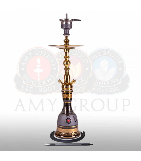 Amy Deluxe Kura Goud hookah van 79 cm met messing zuil en glazen vaas