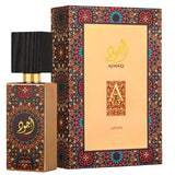 Fles Lattafa Ajwad parfum met oud, amber en muskgeur