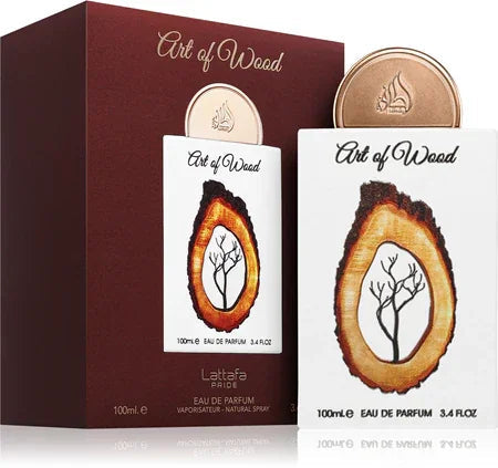 Fles Lattafa Art of Wood parfum met houtachtige oosterse geurnoten