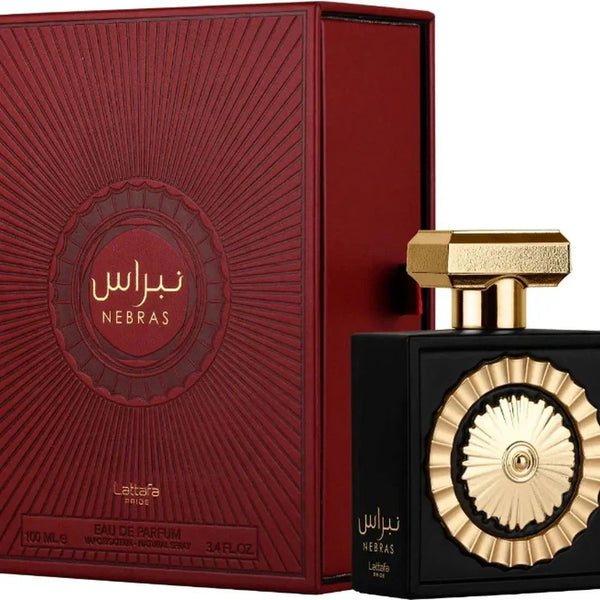 Fles Lattafa Nebras parfum met frisse bloemige geur en muskus