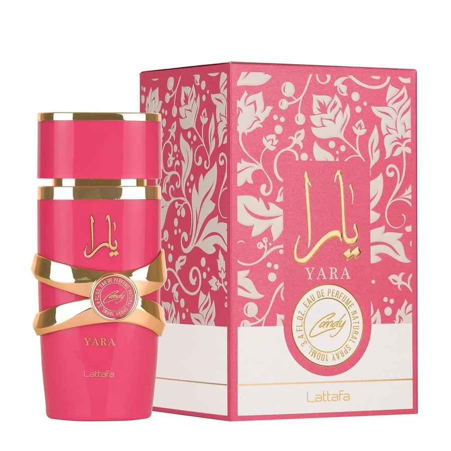 Fles Lattafa Yara Candy eau de parfum 100 ml, zoete fruitige geur
