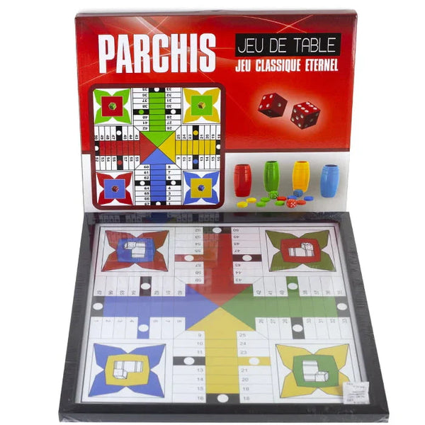 Complete Parchi Ludo bordspelset van 40 cm met fiches en koker