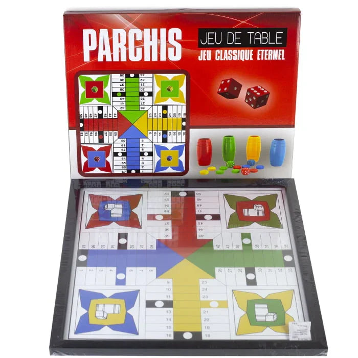 Complete Parchi Ludo bordspelset van 40 cm met fiches en koker