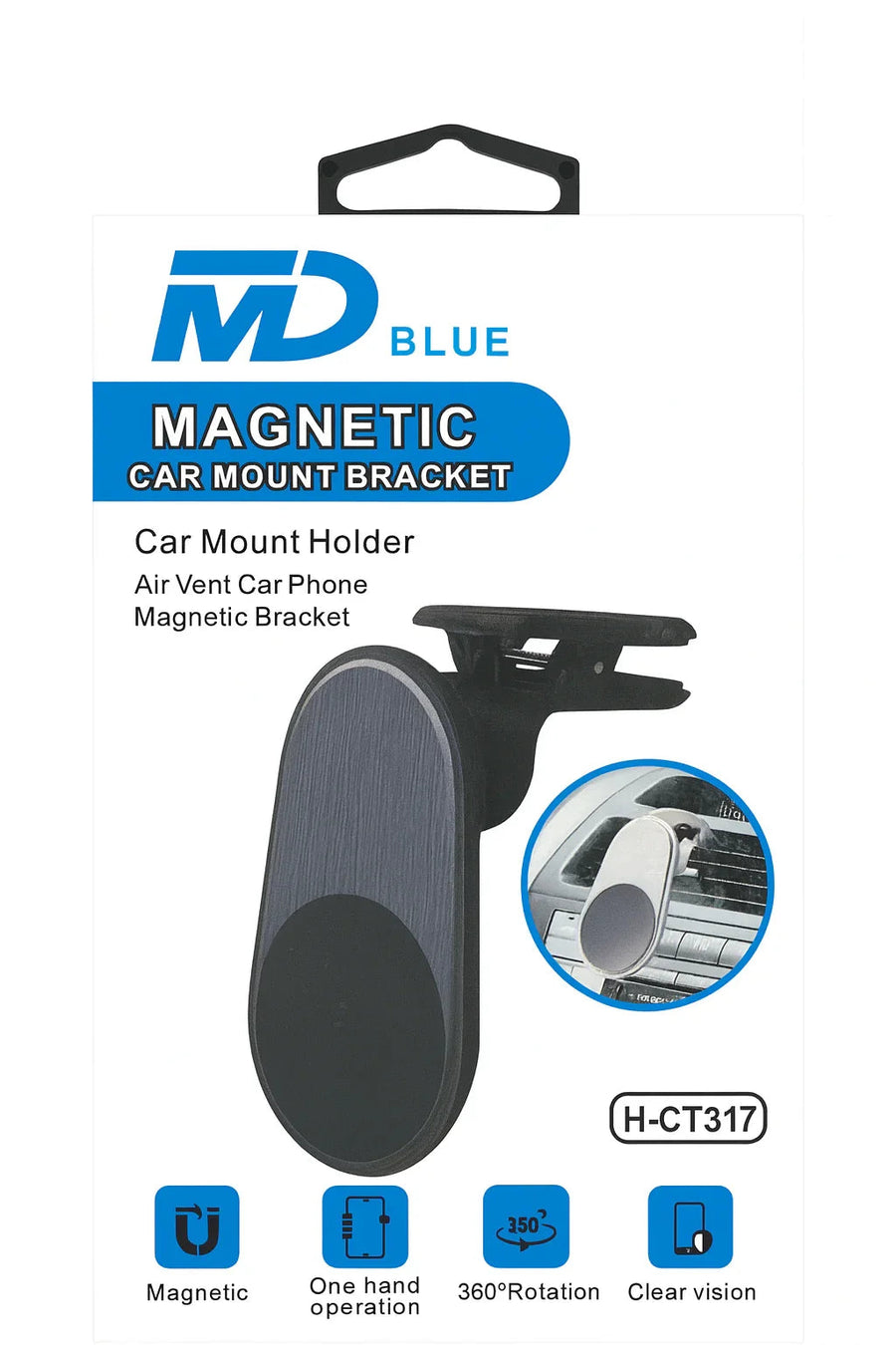 Magnetische autotelefoonhouder gemonteerd op het ventilatierooster van een auto