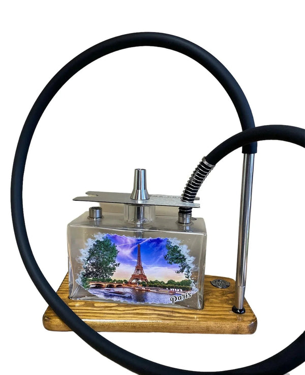 Mr.Eds E15 Paris hookah met rechthoekige glazen vaas op houten basis