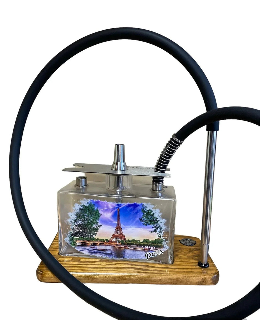 Mr.Eds E15 Paris hookah met rechthoekige glazen vaas op houten basis