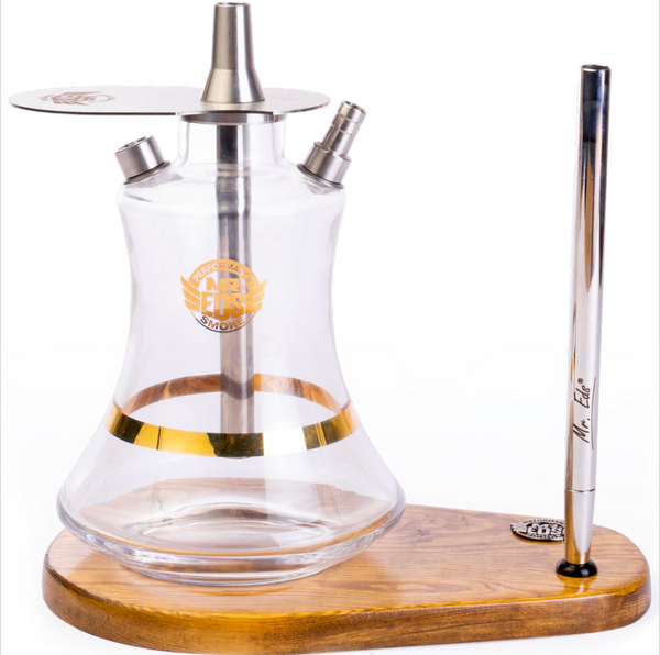 Compacte Mr Eds E16 titanium hookah van 25 cm in goud en zilver met slang, standaard en tas