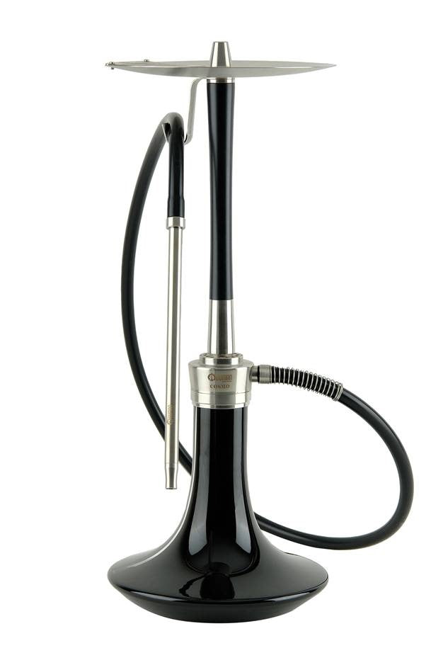 Oduman Cosmo Silver Black hookah met roestvrij stalen frame en zwarte glazen vaas