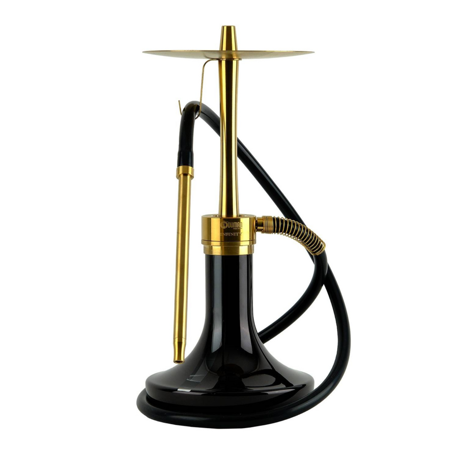Oduman Infinity hookah in zwart en goud met titanium coating, vooraanzicht