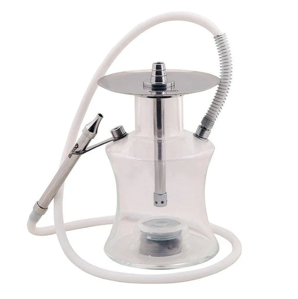 Compacte Oduman N2 Travel hookah van 21 cm in roestvrij staal en glas