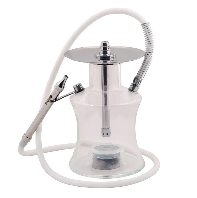 Compacte Oduman N2 Travel hookah van 21 cm in roestvrij staal en glas