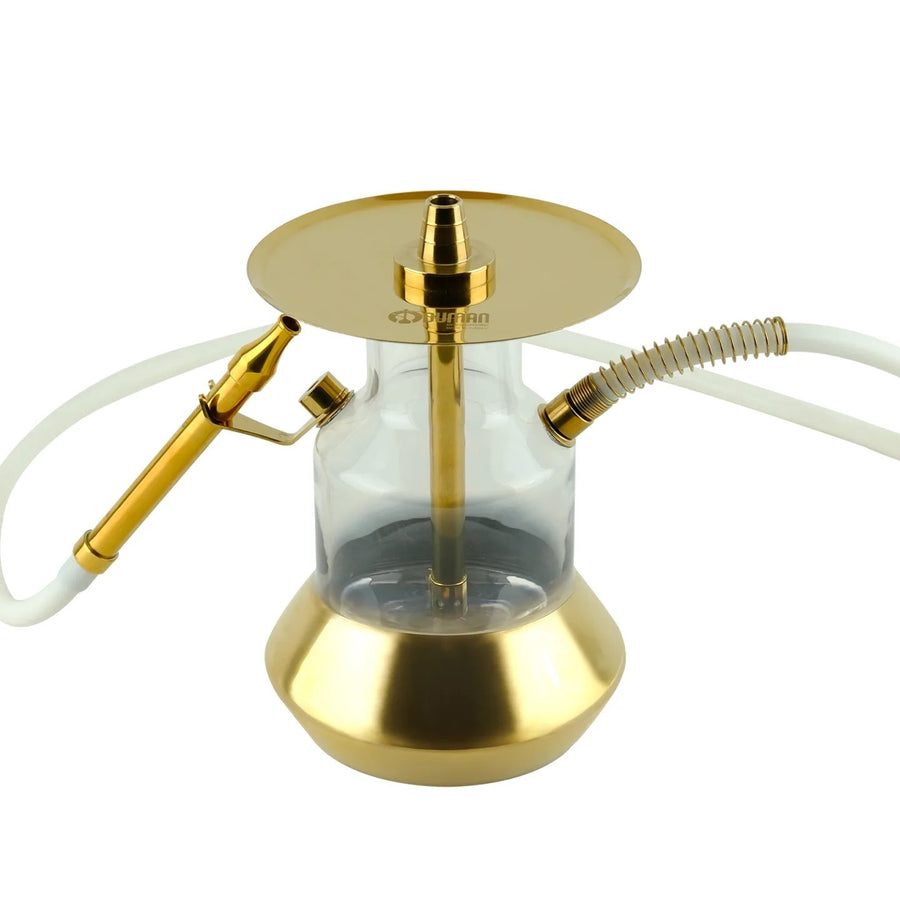 Oduman N4 Gold waterpijp van 28 cm met glas en goudkleurig staal in vooraanzicht