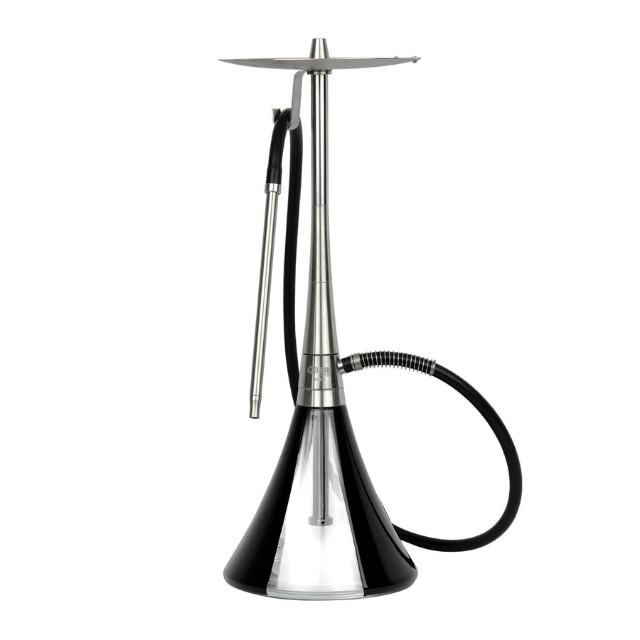Oduman Orion Silver Black shisha met zwarte glazen vaas en zilveren body
