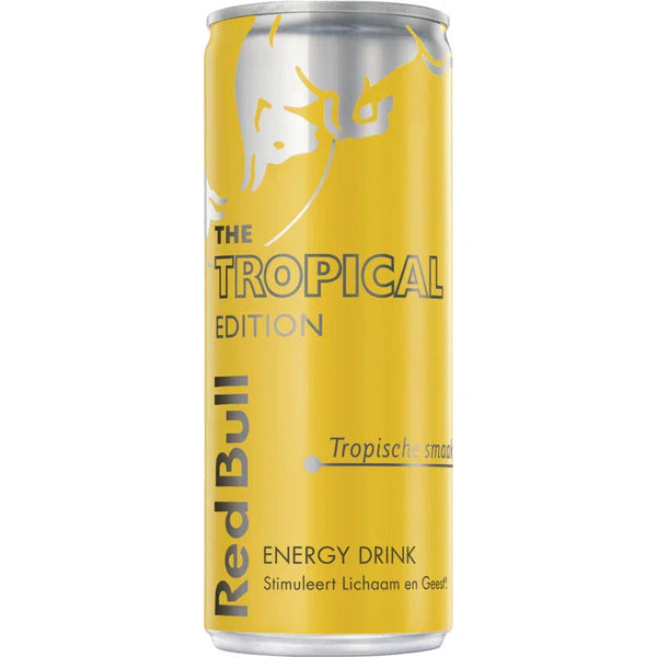 Red Bull Tropical Edition blikje met tropisch fruitaroma en energy boost