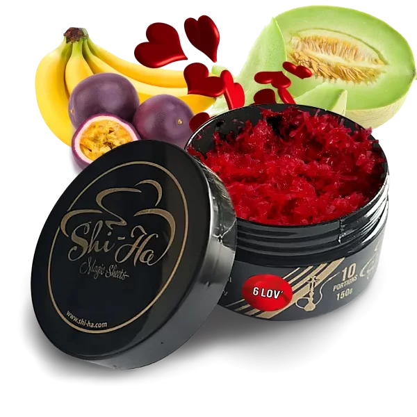 Blik Shi-Ha 6 Lov waterpijp tabak 150 gram, nicotinevrij, smaak watermeloen meloen mint