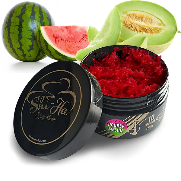 Verpakking Shi-Ha Double Melon 150g nicotinevrije waterpijp tabak met meloensmaak