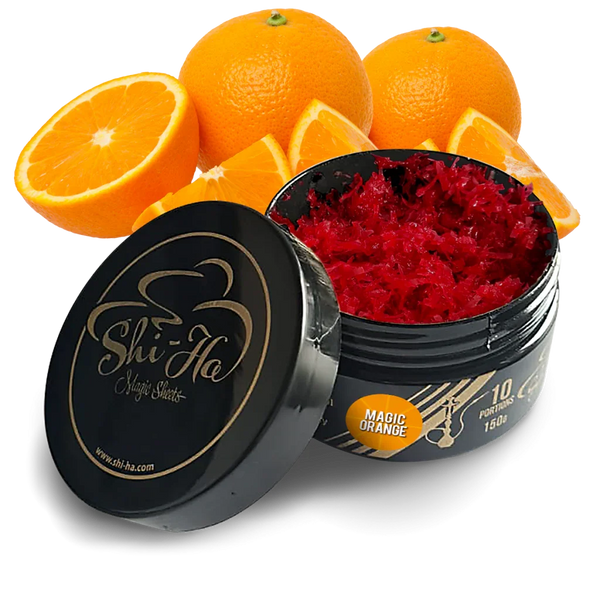 Shi-Ha Magic Orange sinaasappel-munt shisha tabak zonder nicotine, alternatief voor Adalya en Al Fakher