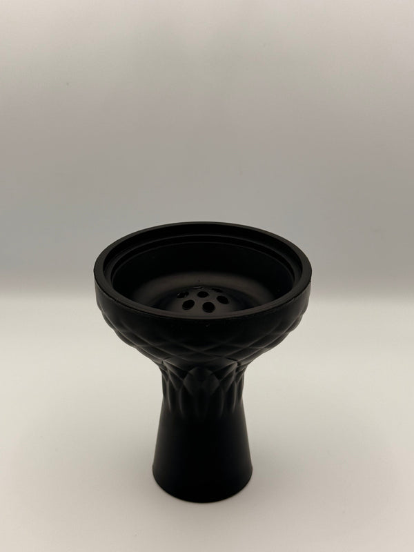 Zwarte siliconen hookah bowl met reliefpatroon, vooraanzicht