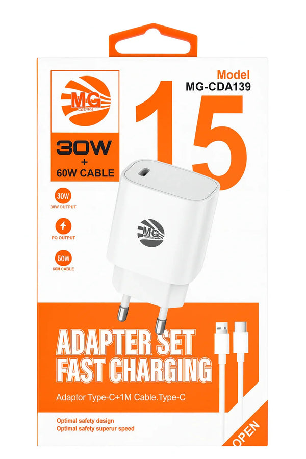 MG oplaadset met 30W USB-C adapter en 60W USB-C kabel van 1 meter