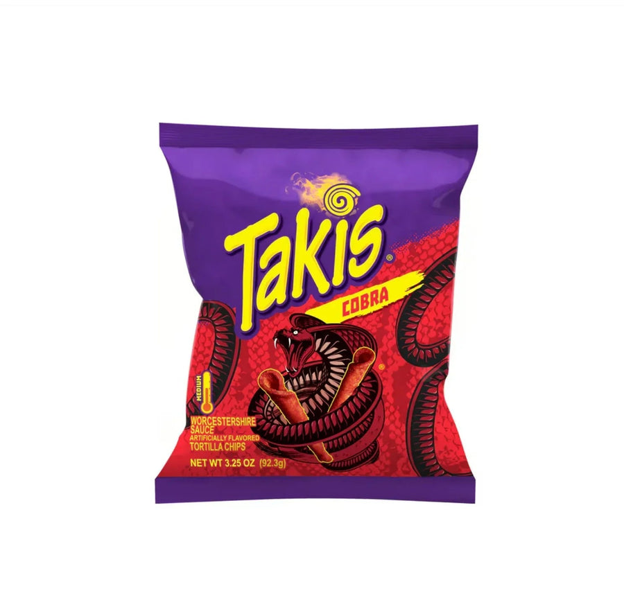 Drie zakjes Takis Cobra chips uit Amerika, extra pittig 90 gram elk