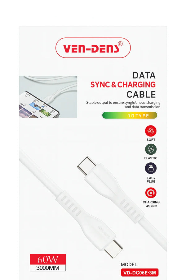 Ven-Dens 60W USB-C snellaadkabel Type-C naar Type-C