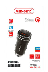 Ven-Dens 30W autolader met Quick Charge en dubbele USB-poort in de auto