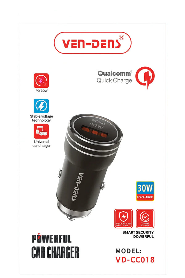 Ven-Dens 30W autolader met Quick Charge en dubbele USB-poort in de auto