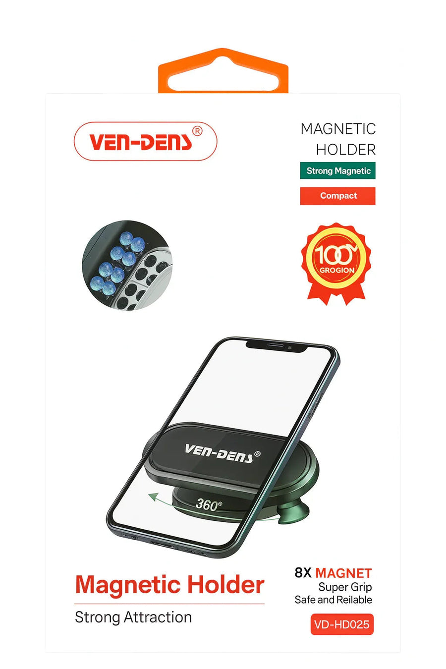 Ven-Dens magneethouder voor telefoon met sterke grip en 360° draaibare kop in de auto