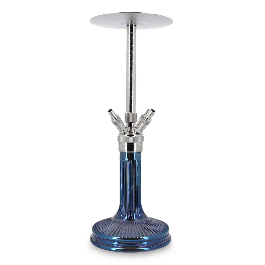 WD Hookah F60 hookah in zilverkleurig RVS met blauwe glazen vaas en slang