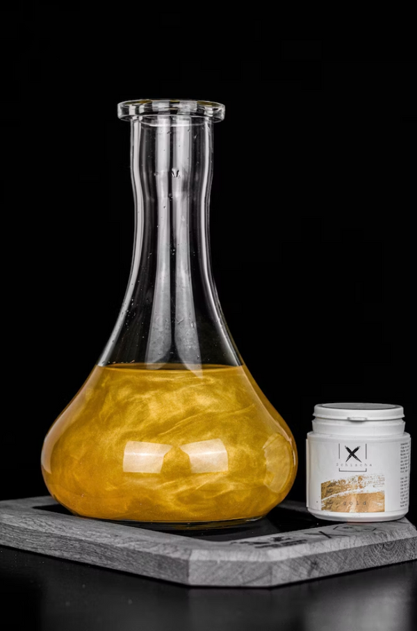 Gouden glinsterende Xschischa sparkle kleurstof in waterpijp vaas