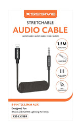 Xssive Lightning naar 3,5 mm AUX kabel aangesloten op een speaker voor iPhone geluid