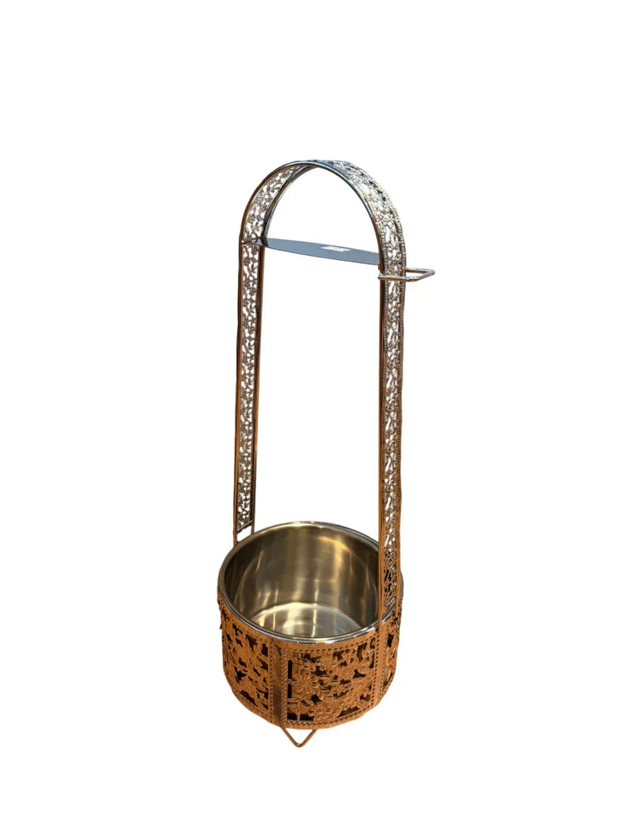 Zilveren metalen kolendrager maat Large voor het veilig verplaatsen van waterpijp kolen